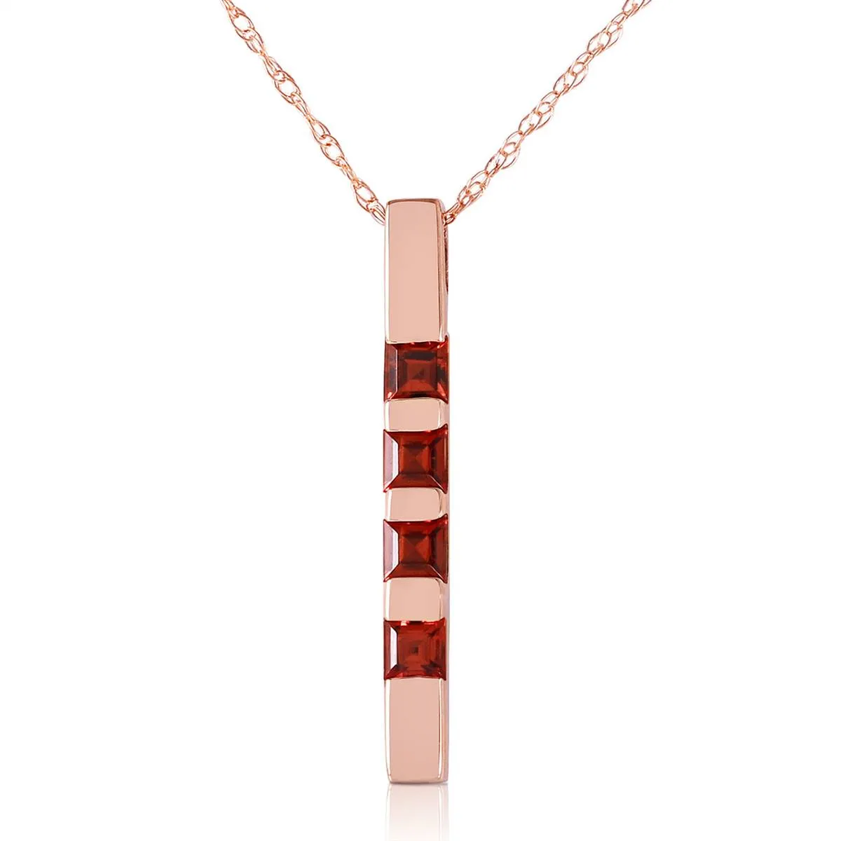 14K Solid Rose Gold Necklace Bar w/ Natural Garnets