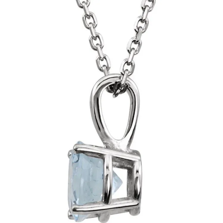 14K White 3 mm Imitation Aquamarine Youth Solitaire 14" Necklace