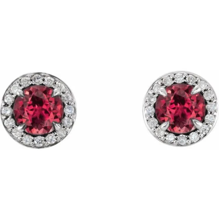 14K White 3.5 mm Natural Ruby & 1/8 CTW Natural Diamond Earrings