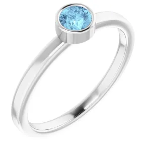 14K White 4 mm Natural Aquamarine Ring