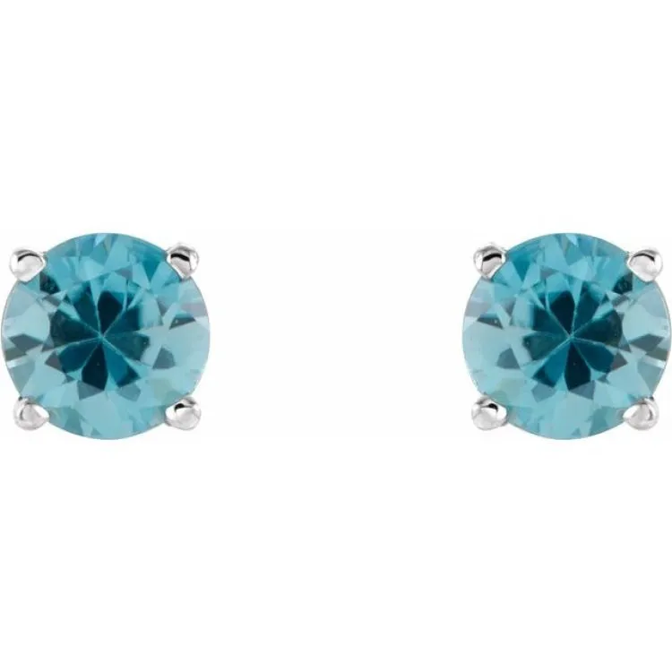 14K White 5 mm Natural Blue Zircon Stud Earrings