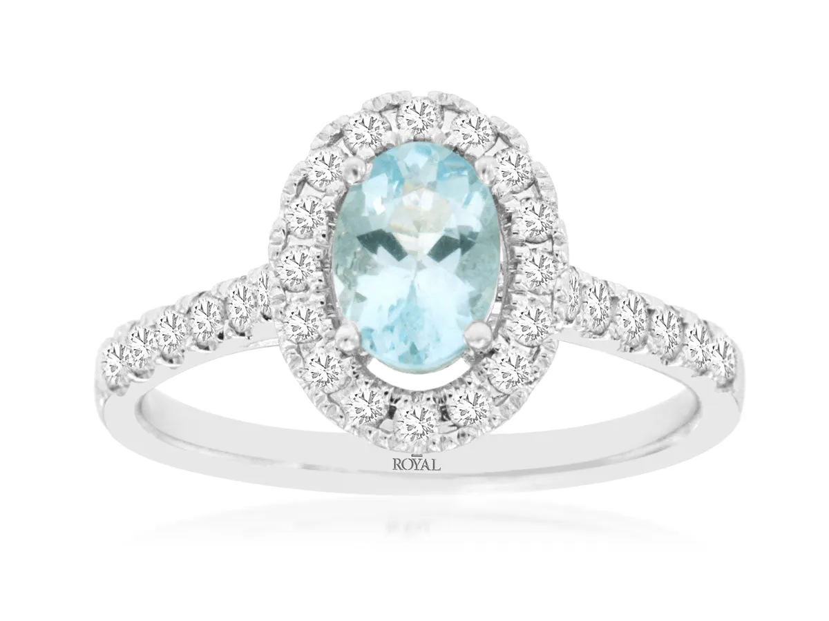 14K White Gold Aquamarine and Diamond Ring