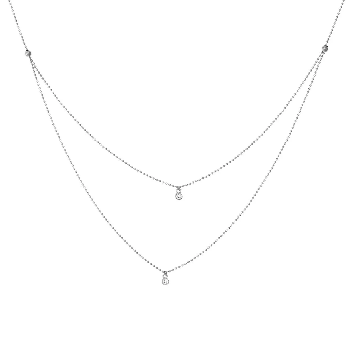 14k White Gold Diamond Drops Necklace on D/C Bead Chain