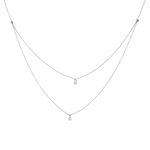 14k White Gold Diamond Drops Necklace on D/C Bead Chain