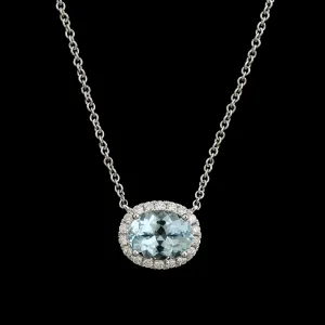 14K White Gold Estate Aquamarine and Diamond Necklace