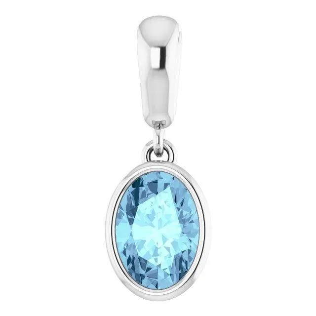 14k White Gold Genuine Oval Aquamarine Pendant Necklace