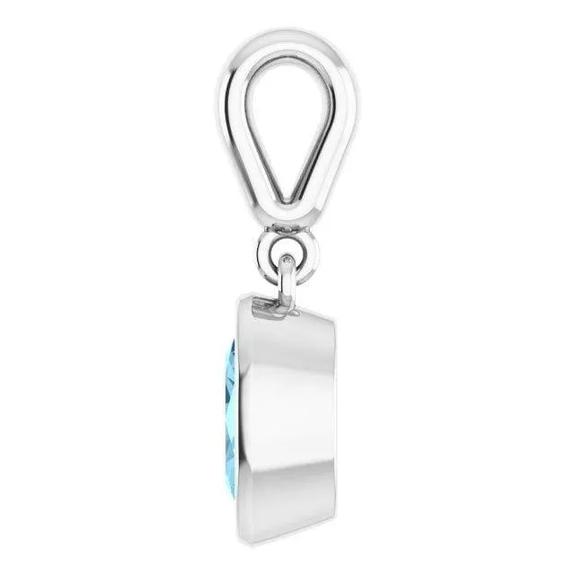 14k White Gold Genuine Oval Aquamarine Pendant Necklace