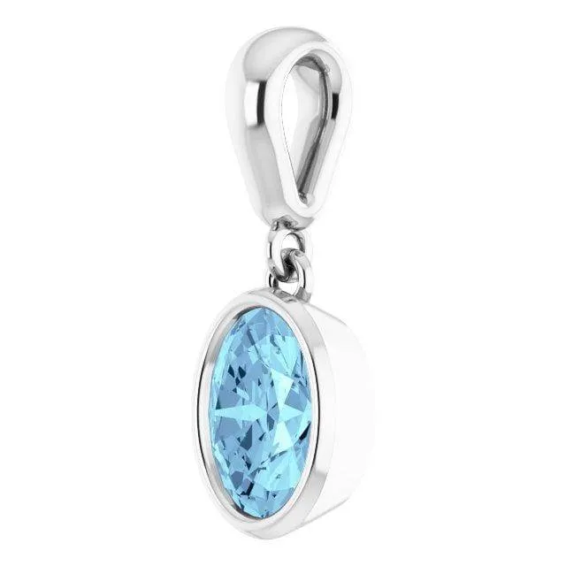 14k White Gold Genuine Oval Aquamarine Pendant Necklace