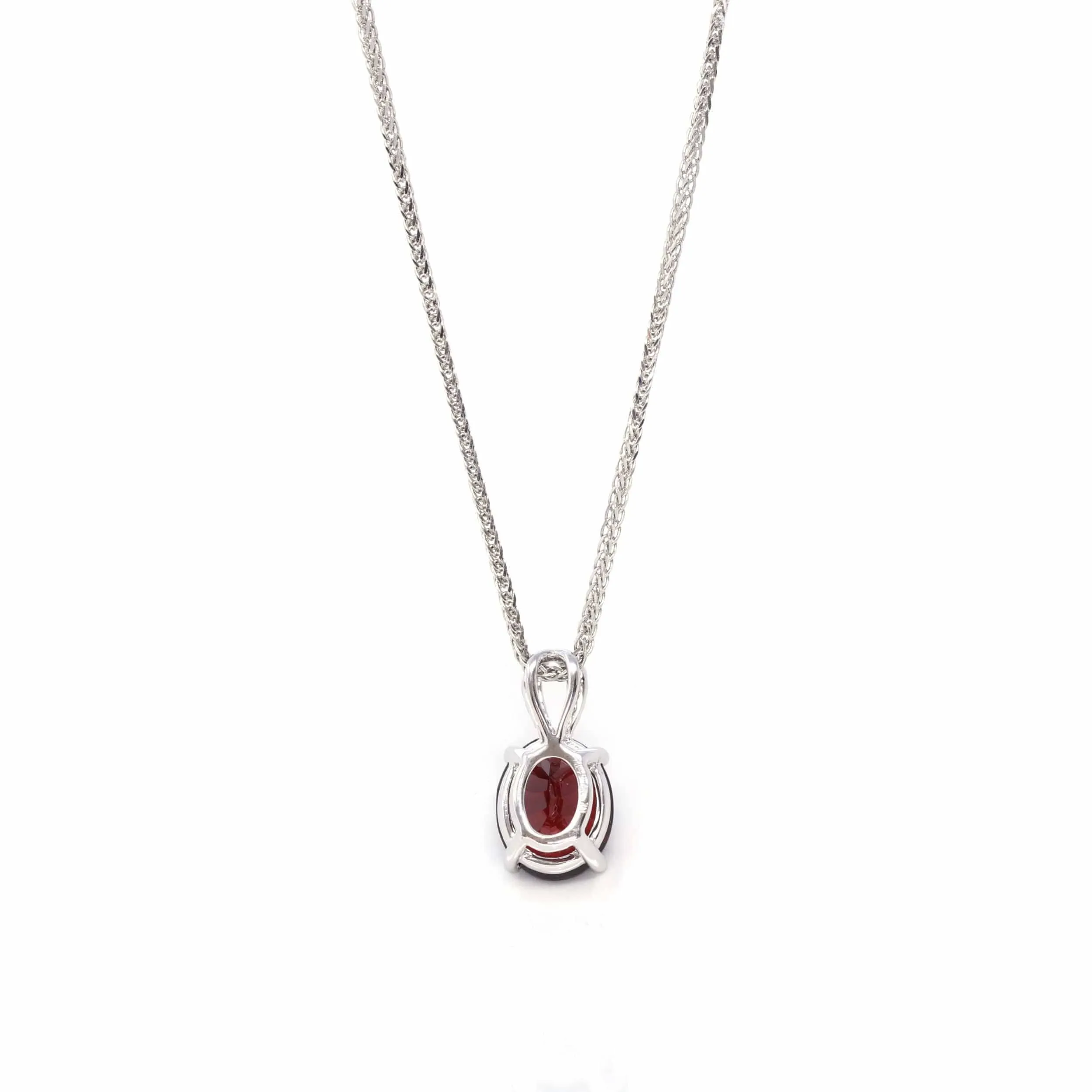 14k White Gold Natural Garnet Necklace With Diamonds