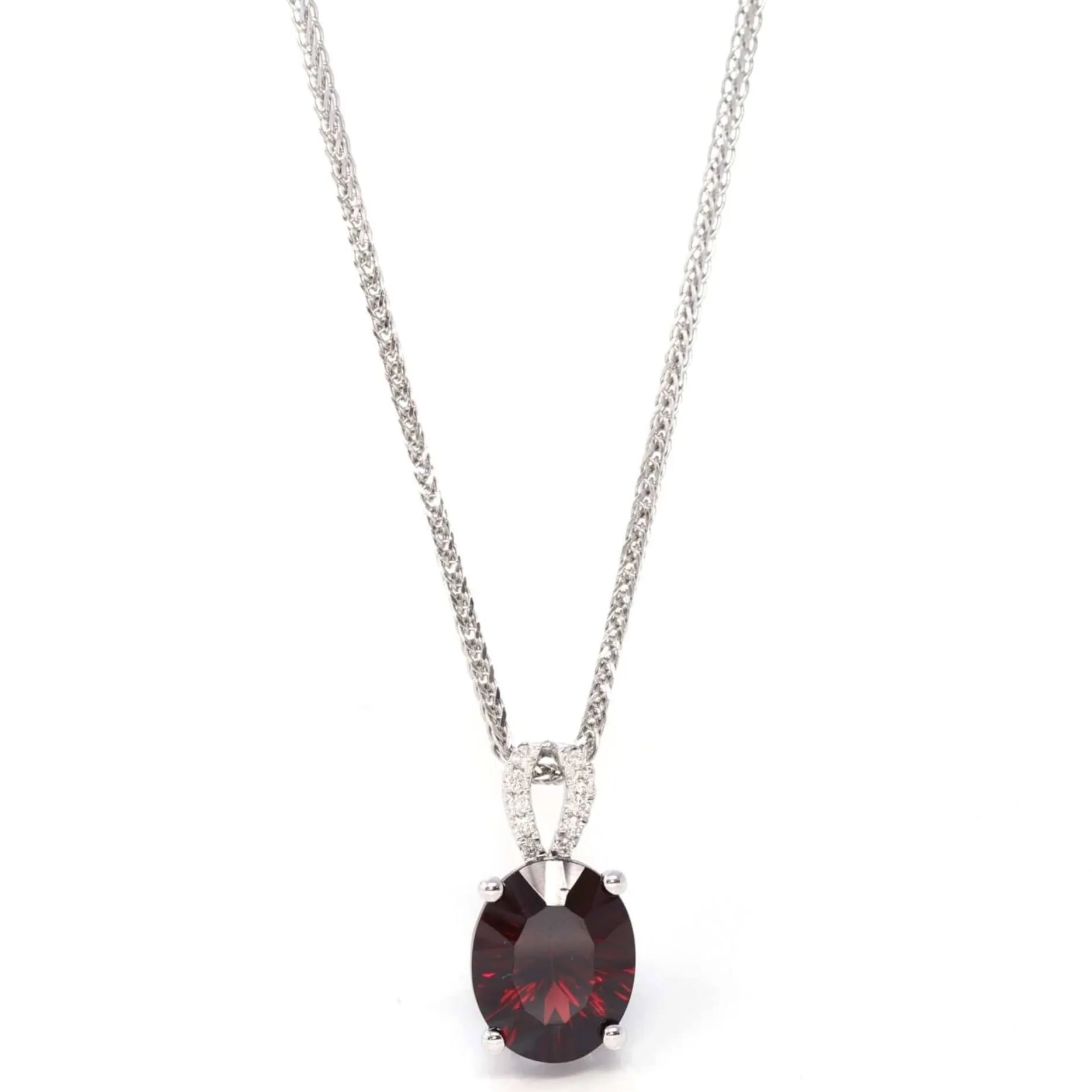 14k White Gold Natural Garnet Necklace With Diamonds