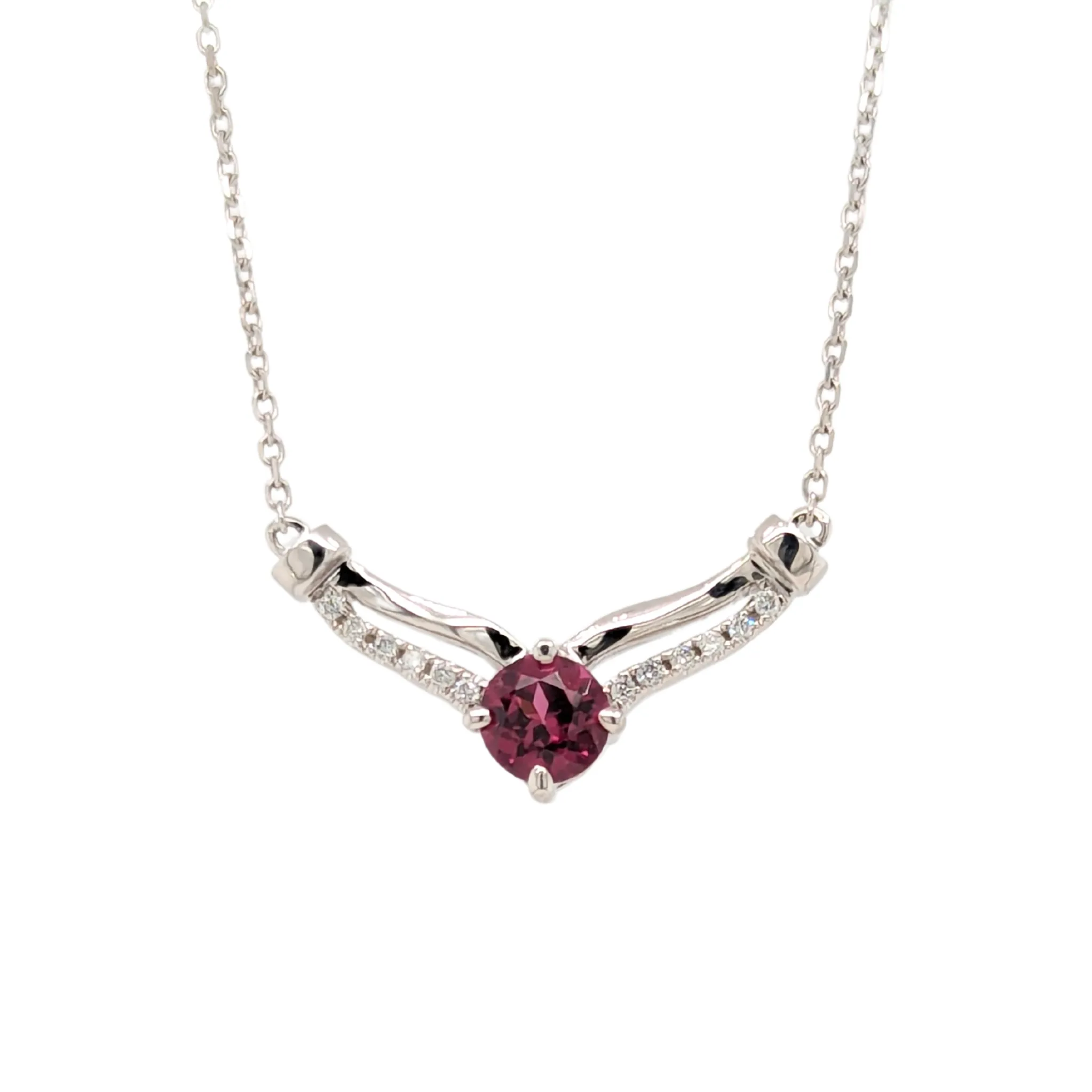 14K White Gold Rhodolite Garnet V Necklace