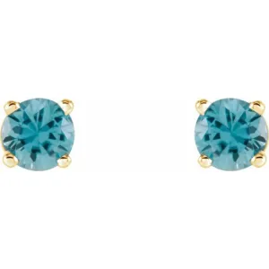 14K Yellow 4 mm Natural Blue Zircon Stud Earrings