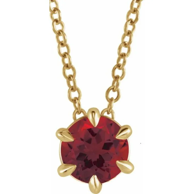 14K Yellow 4 mm Natural Mozambique Garnet Solitaire 16-18" Necklace