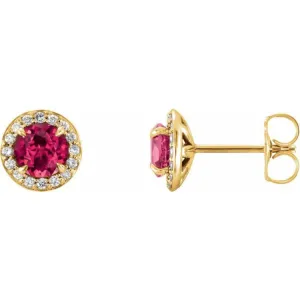 14K Yellow 4.5 mm Natural Ruby & 1/6 CTW Natural Diamond Earrings