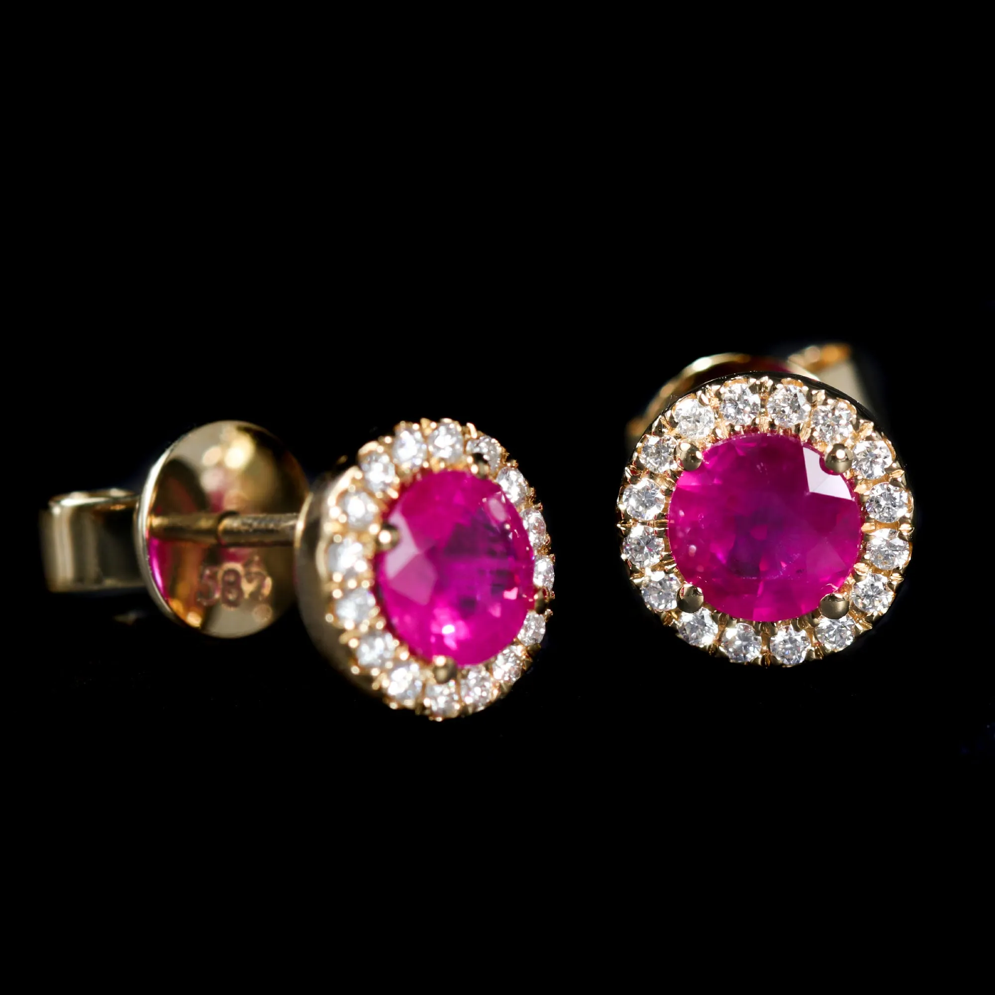 14K Yellow Gold 1.26 CTW Ruby and Diamond Stud Earrings