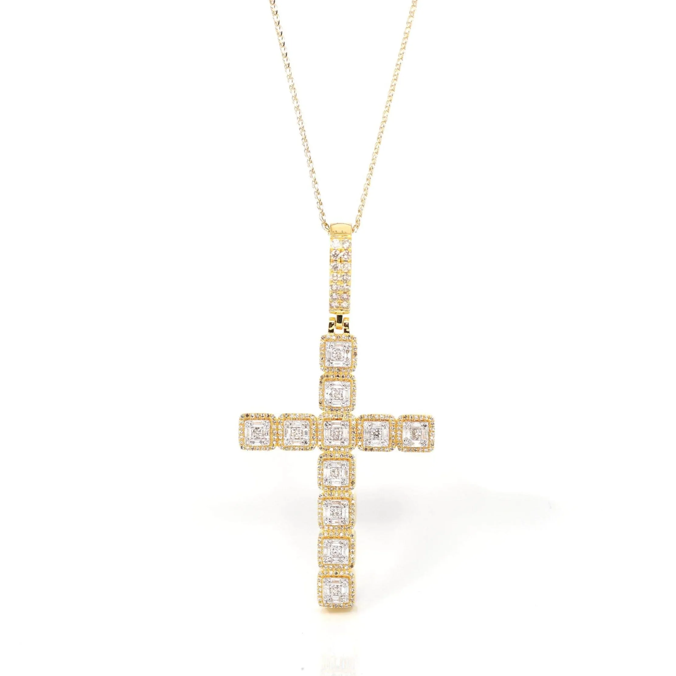 14K Yellow Gold Cross Pendant Necklace With Diamonds