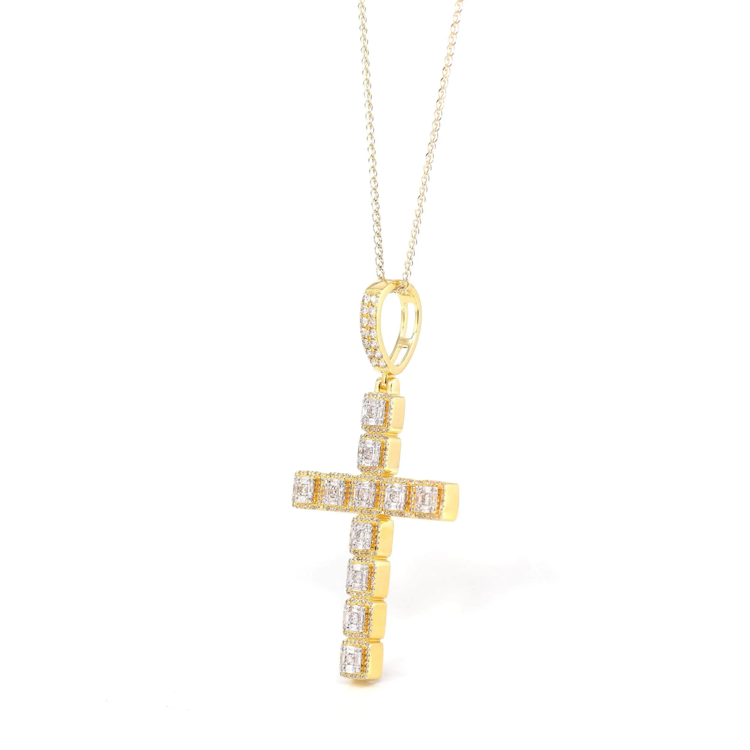 14K Yellow Gold Cross Pendant Necklace With Diamonds