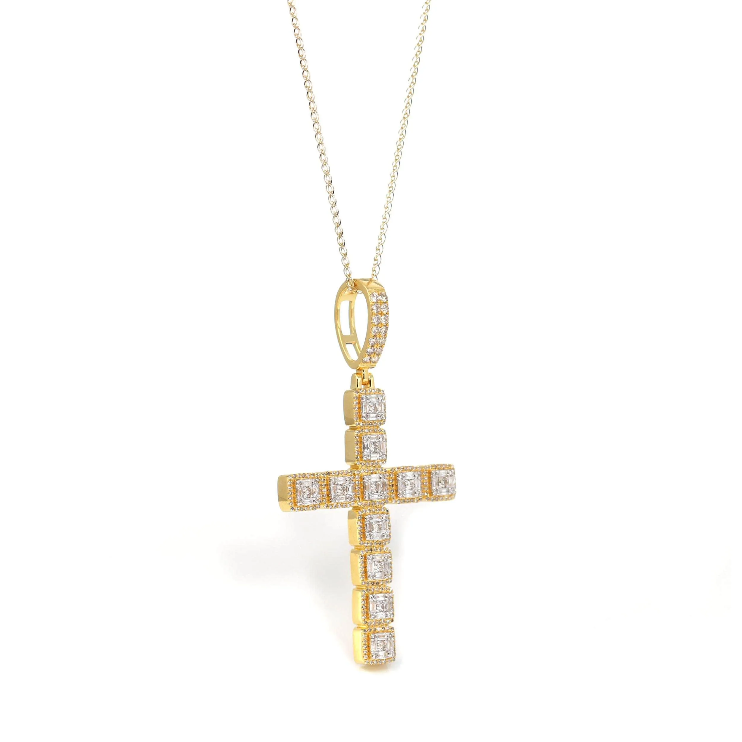 14K Yellow Gold Cross Pendant Necklace With Diamonds