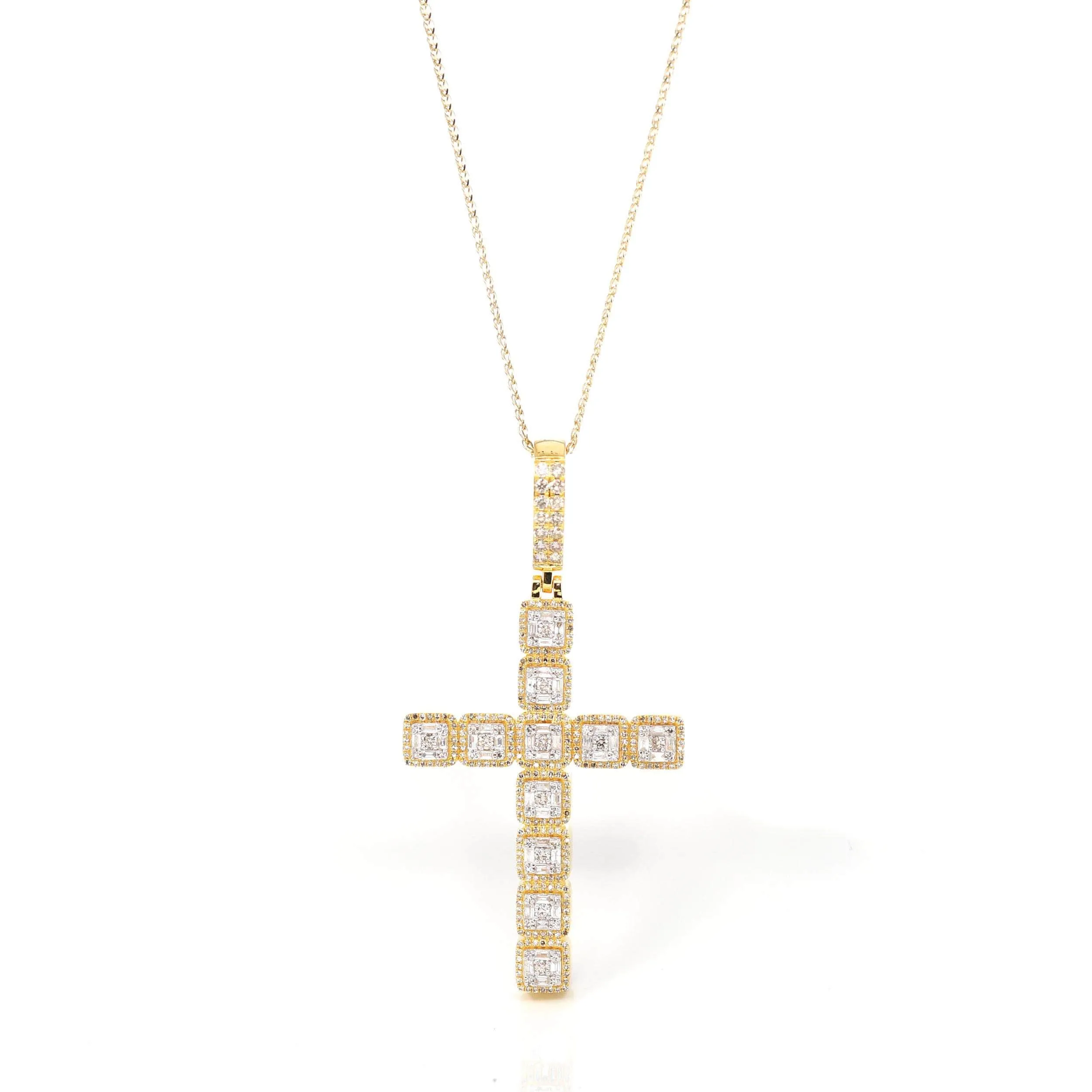 14K Yellow Gold Cross Pendant Necklace With Diamonds