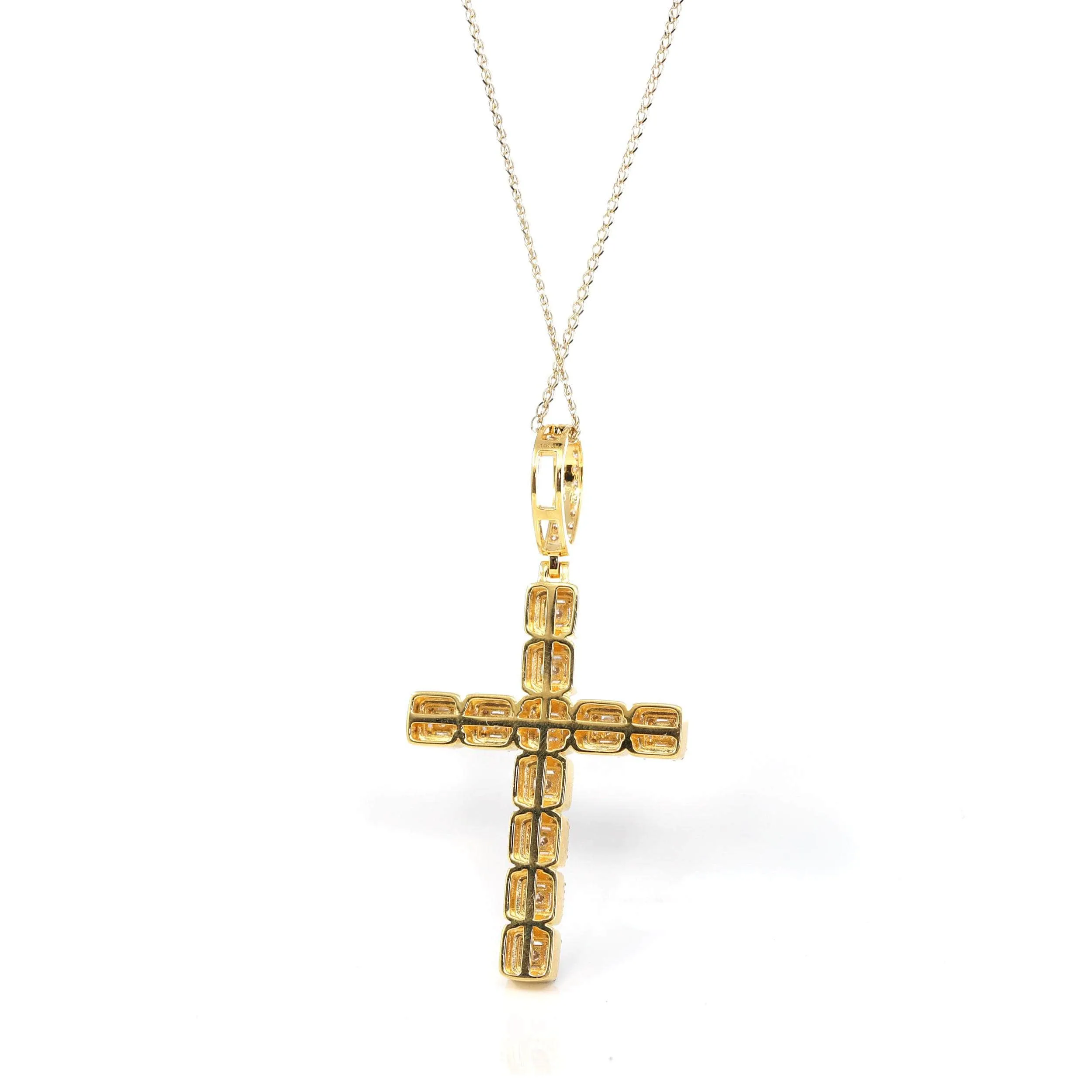 14K Yellow Gold Cross Pendant Necklace With Diamonds