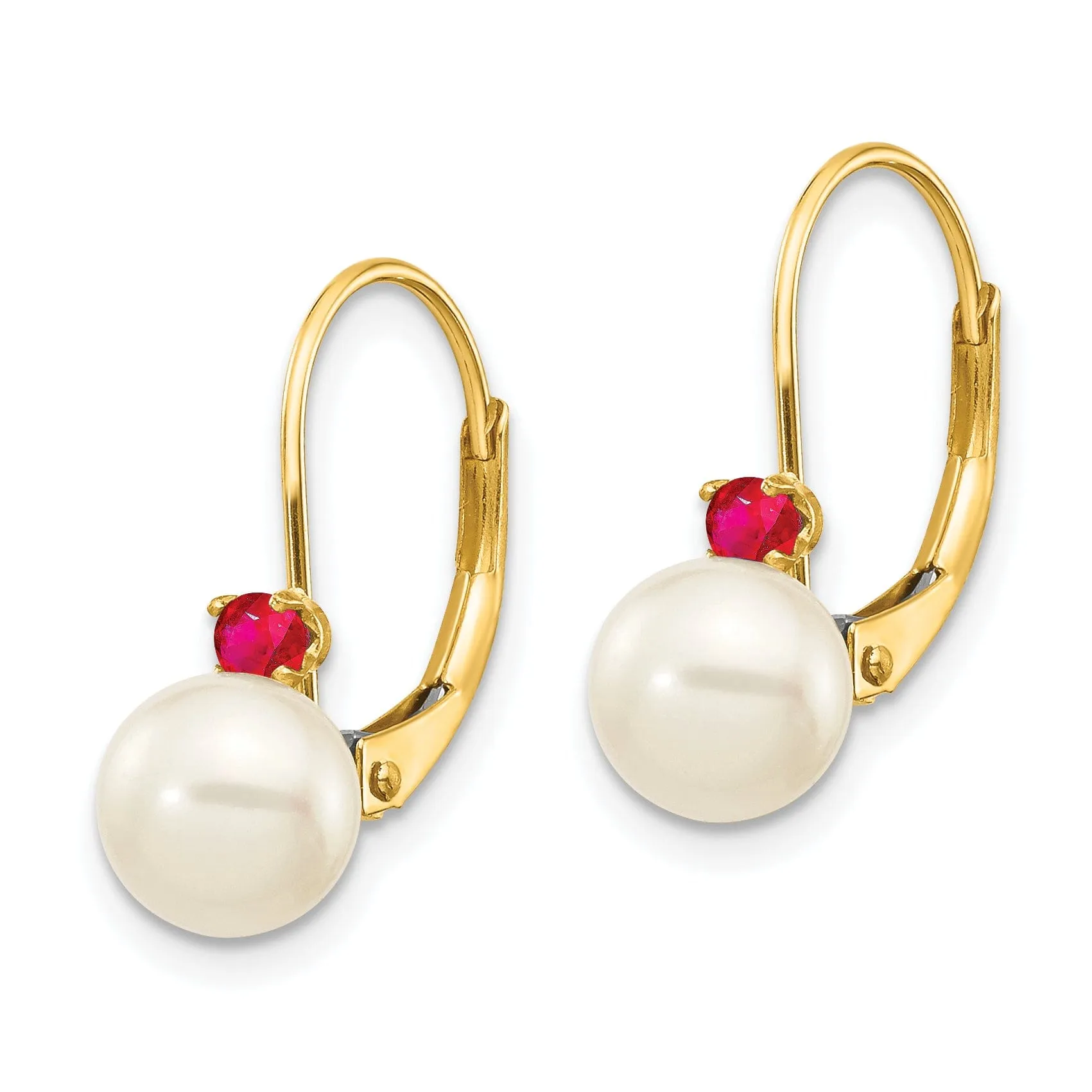 14k Yellow Gold Cultured Pearl Ruby Earrings