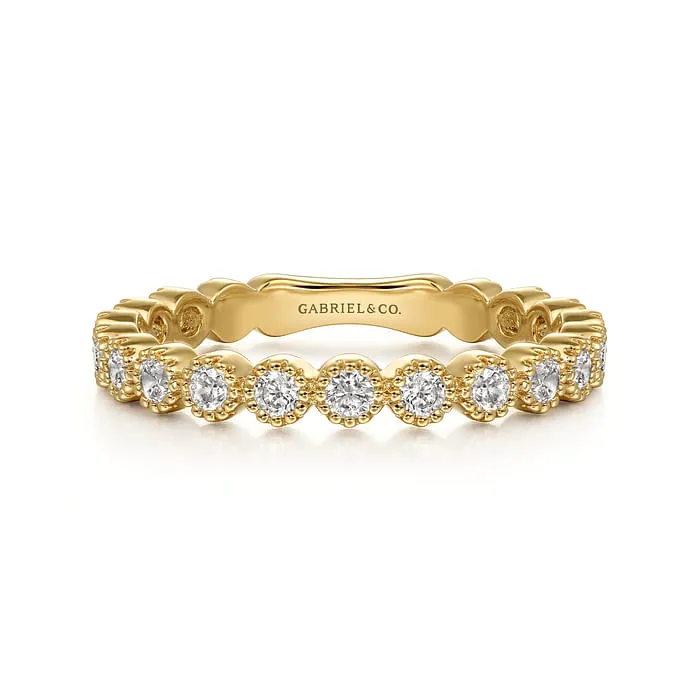 14K Yellow Gold Diamond Bezel Setting Stackable Ladies Ring