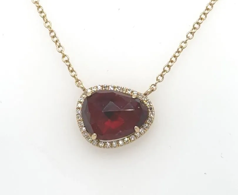 14K Yellow Gold Garnet & Diamond Necklace