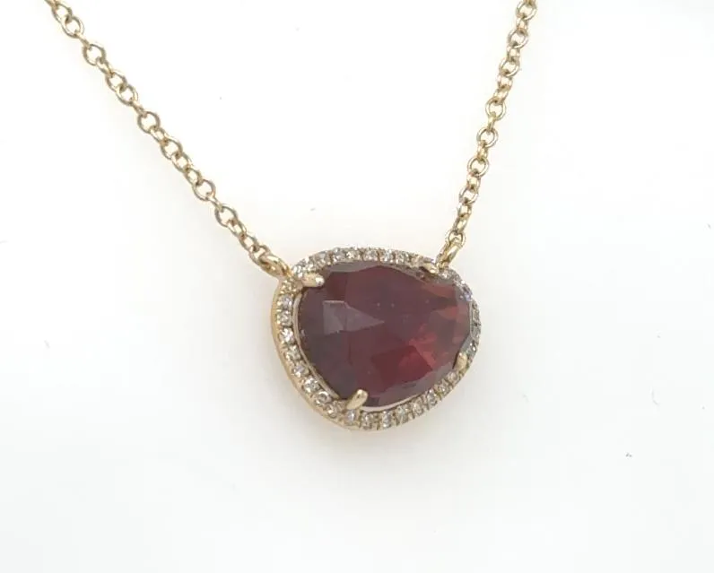 14K Yellow Gold Garnet & Diamond Necklace