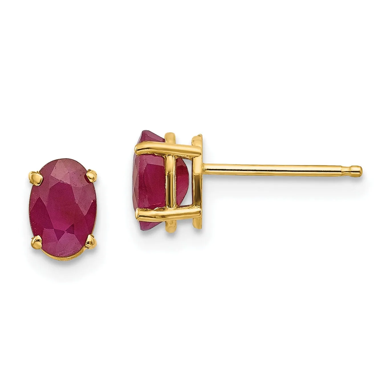 14k Yellow Gold Oval Ruby Birthstone Earrings