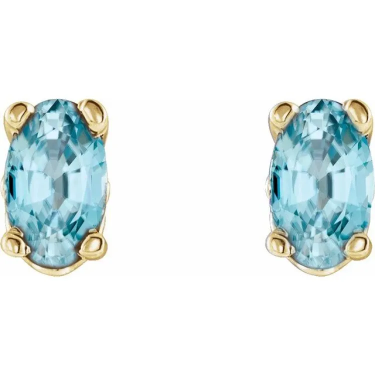 14K Yellow Natural Blue Zircon Earrings