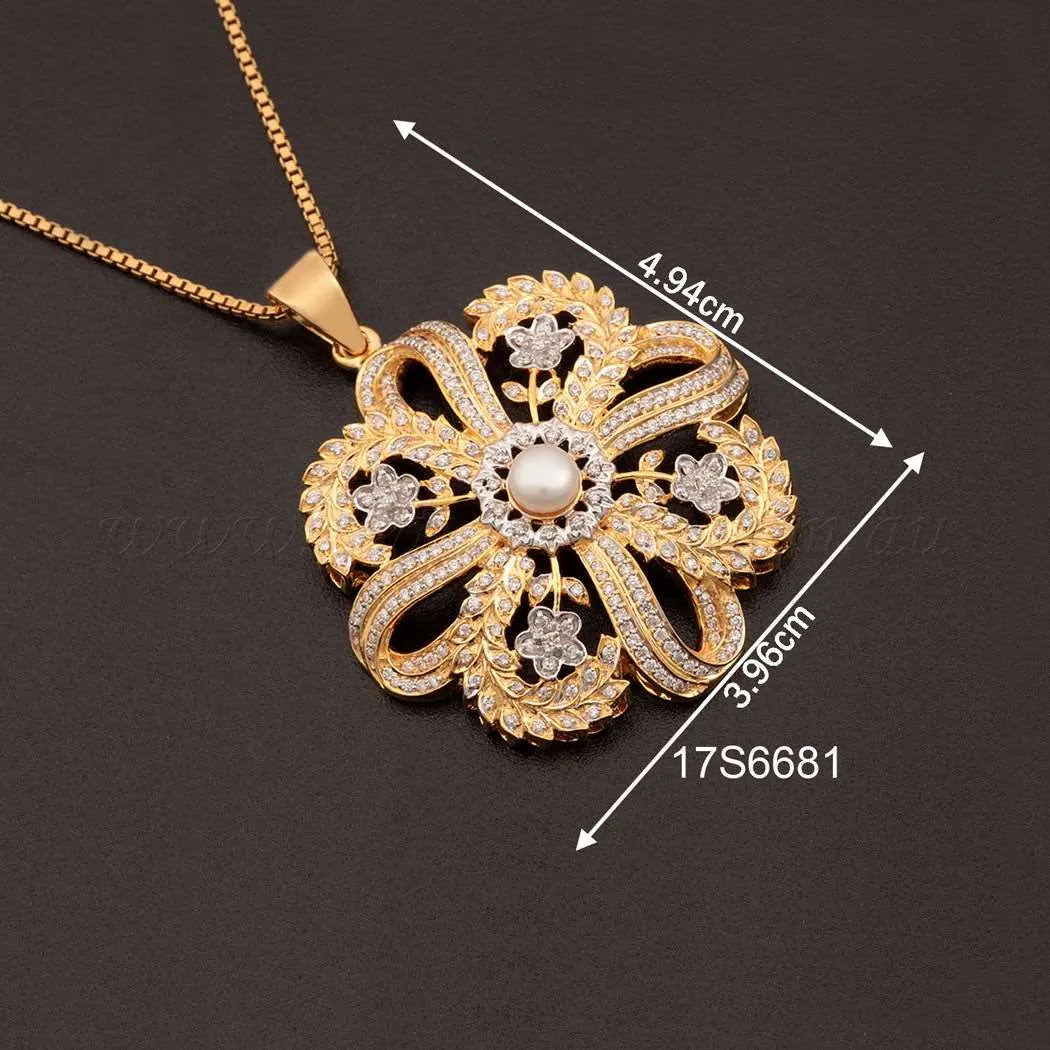 14K YG 3 in 1 Diamond Pearl Chandrahaar-1pc