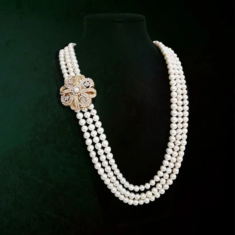 14K YG 3 in 1 Diamond Pearl Chandrahaar-1pc