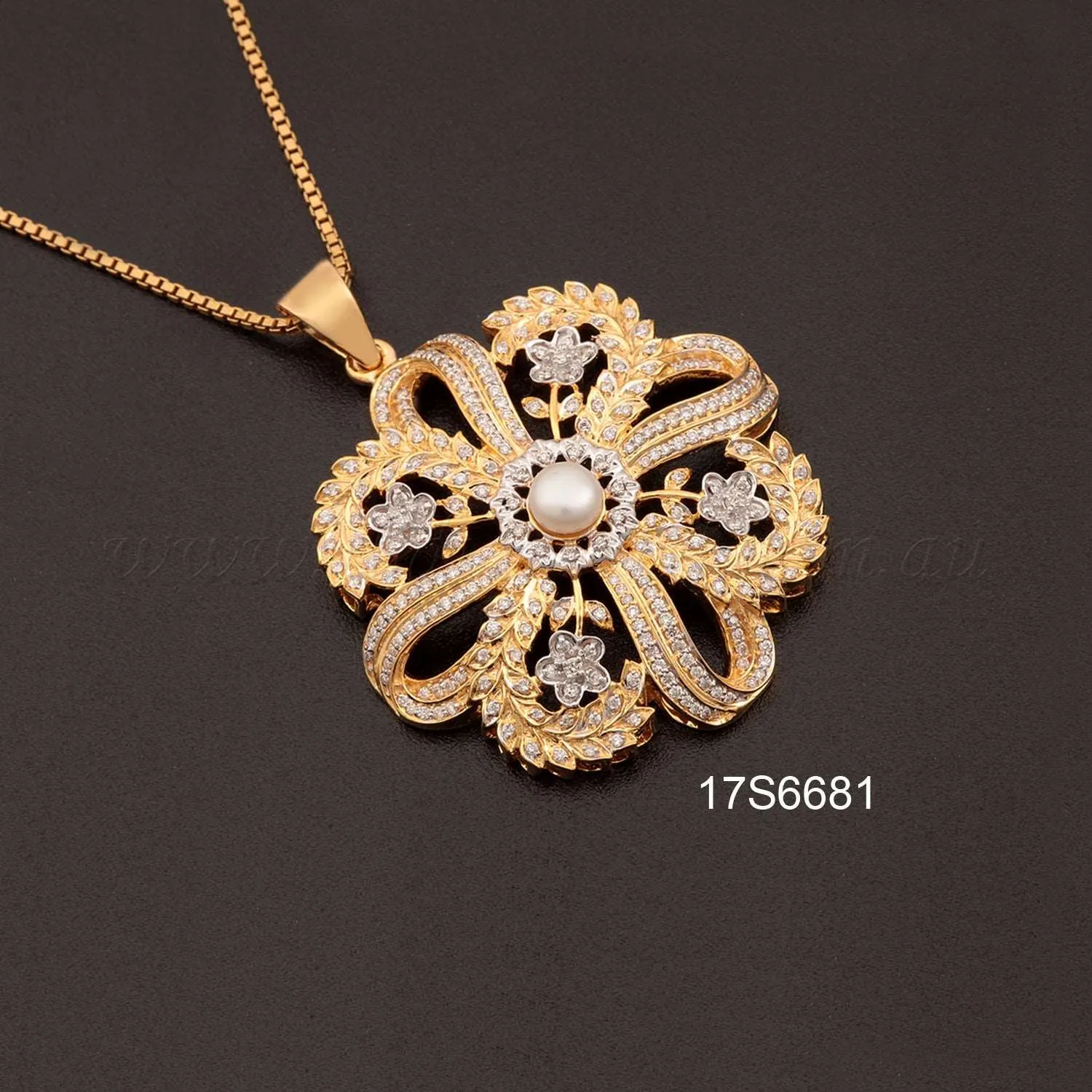 14K YG 3 in 1 Diamond Pearl Chandrahaar-1pc