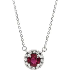 14KT GOLD 0.60 CT GARNET & 0.10 CTW DIAMOND HALO NECKLACE