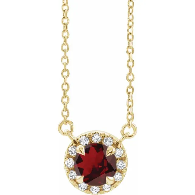 14KT GOLD 0.60 CT GARNET & 0.10 CTW DIAMOND HALO NECKLACE