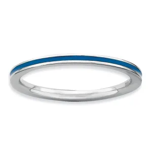 1.5mm Sterling Silver Stackable Blue Enameled Band