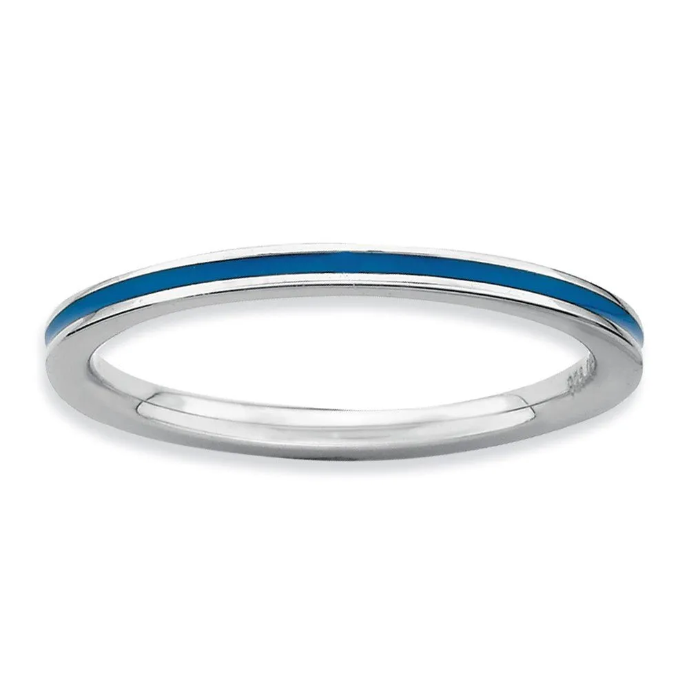 1.5mm Sterling Silver Stackable Blue Enameled Band