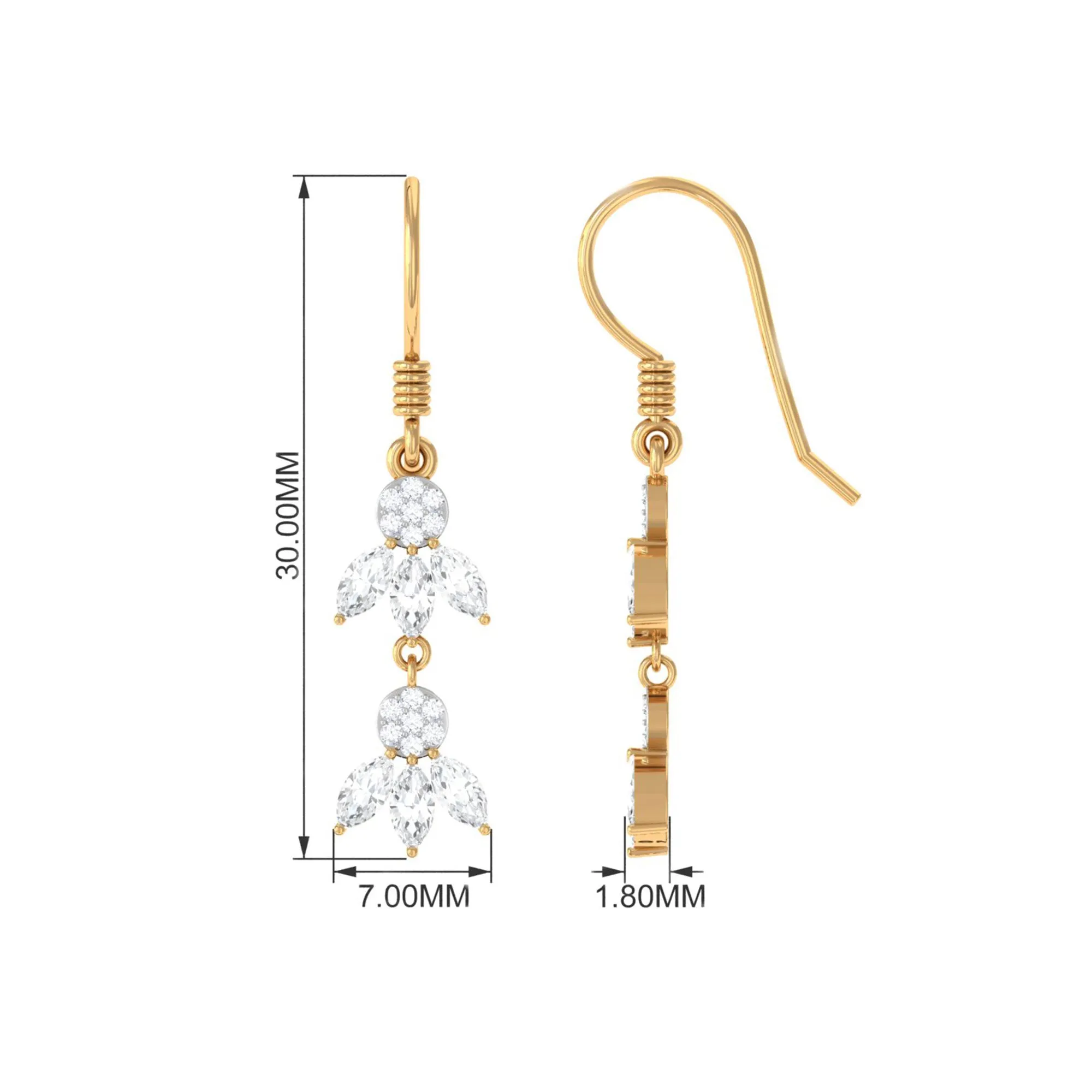 1.75 CT Nature Inspired Zircon Dangle Earrings in Gold