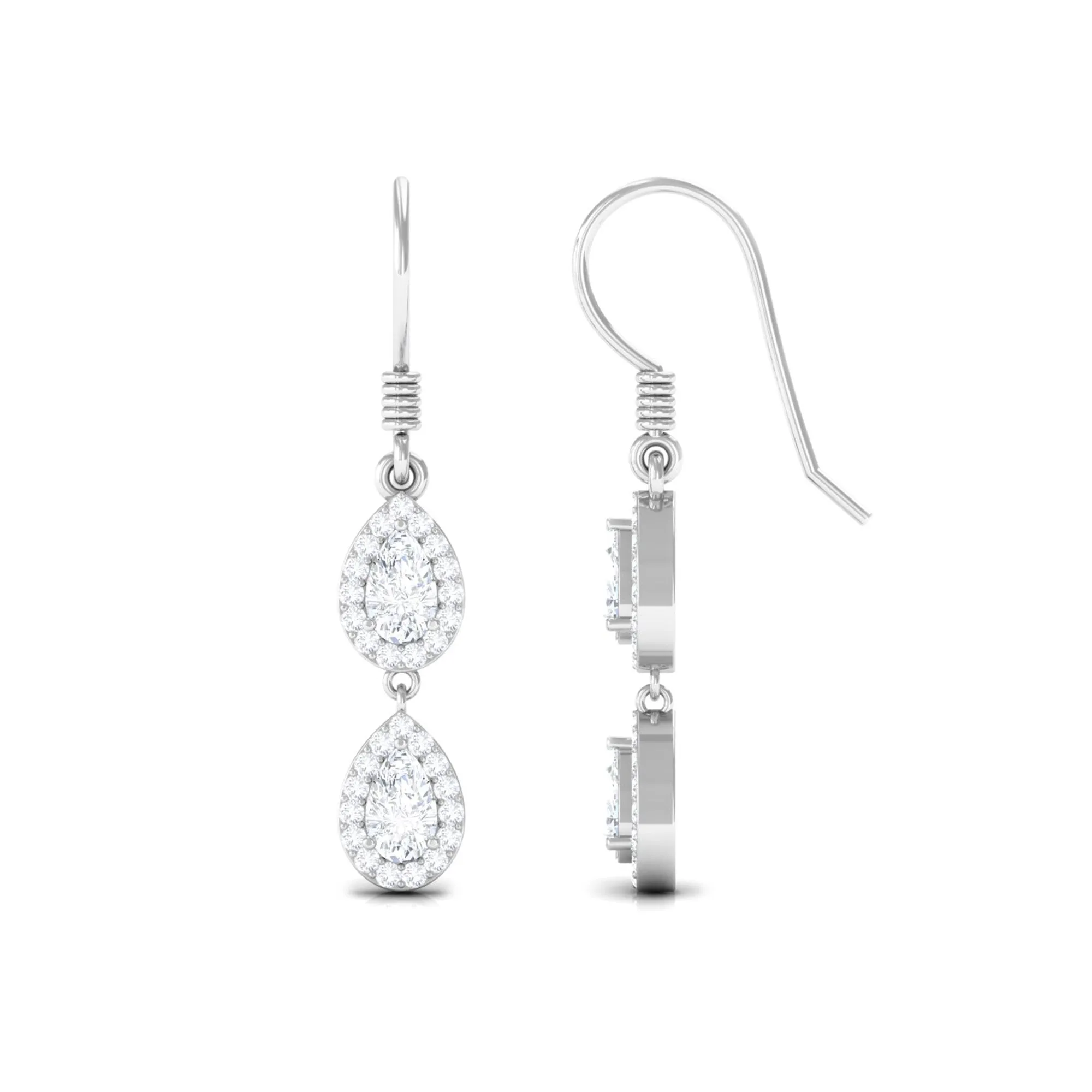 1.75 CT Pear and Round Cut Zircon Dangle Earrings