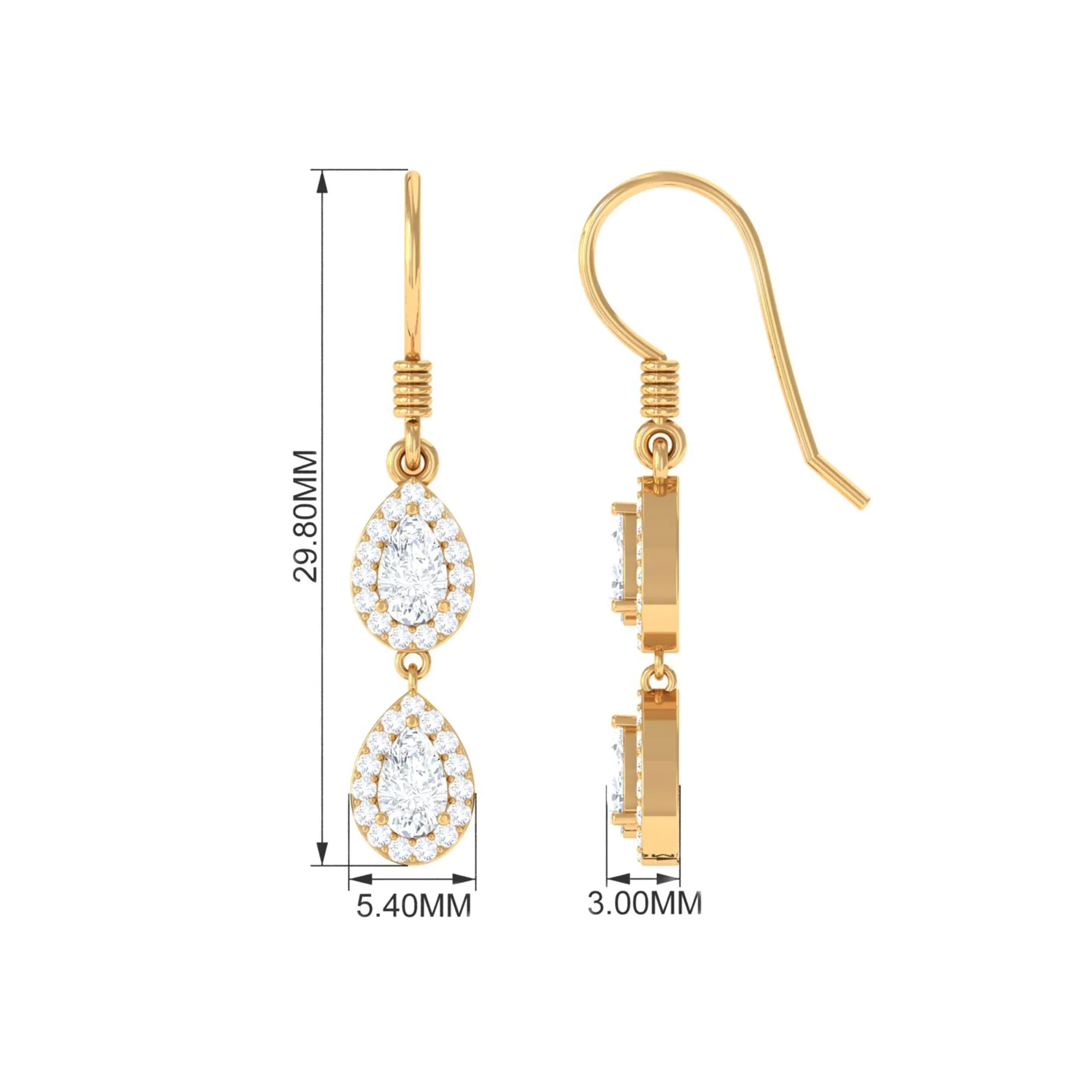 1.75 CT Pear and Round Cut Zircon Dangle Earrings