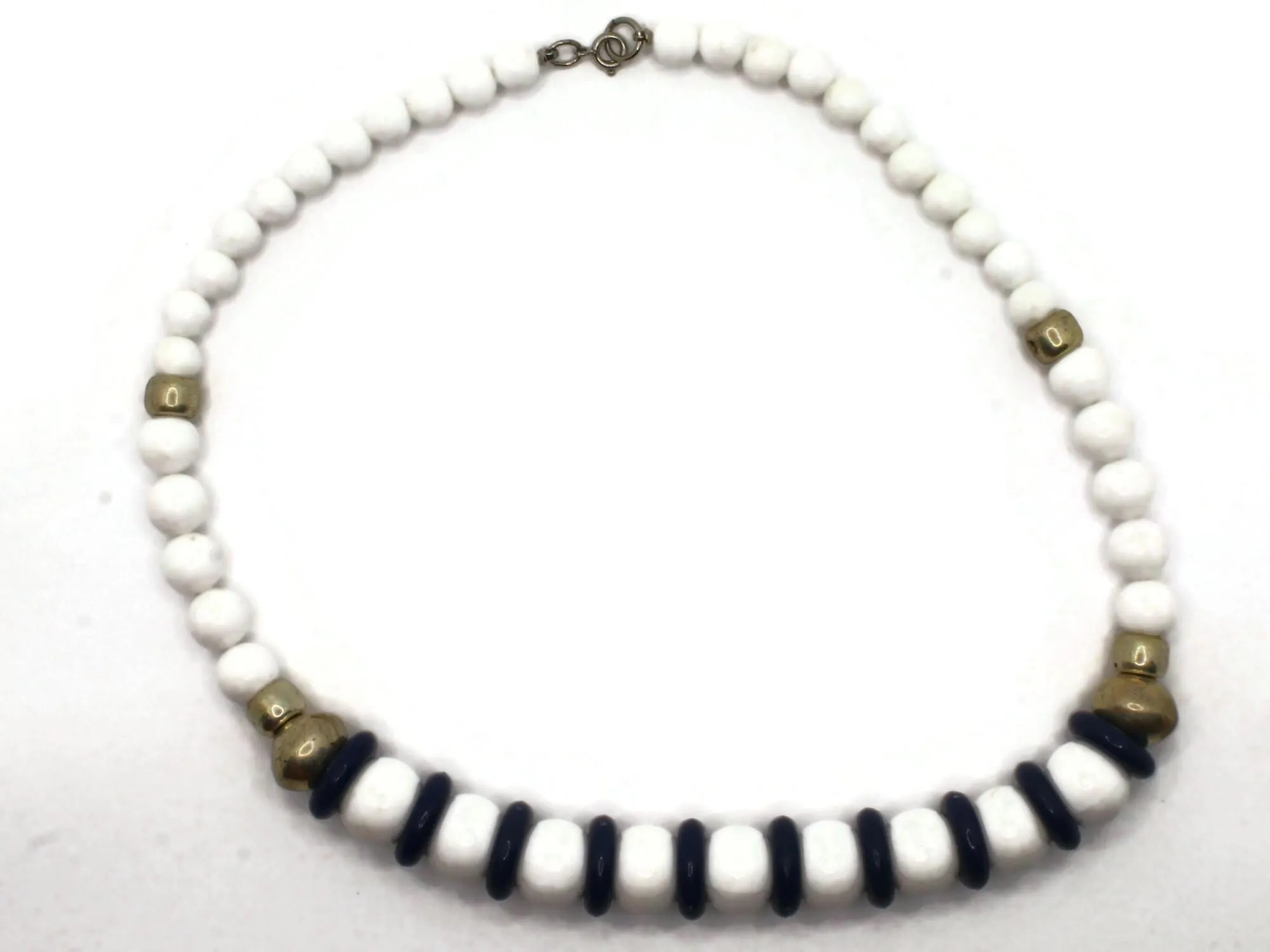 18 Inch Vintage White and Blue Beaded Necklace