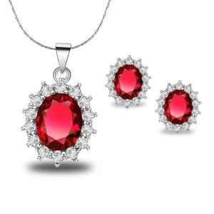 18K White Gold Created Garnet Round 2 Carat Oval Necklace Plated 18 inch