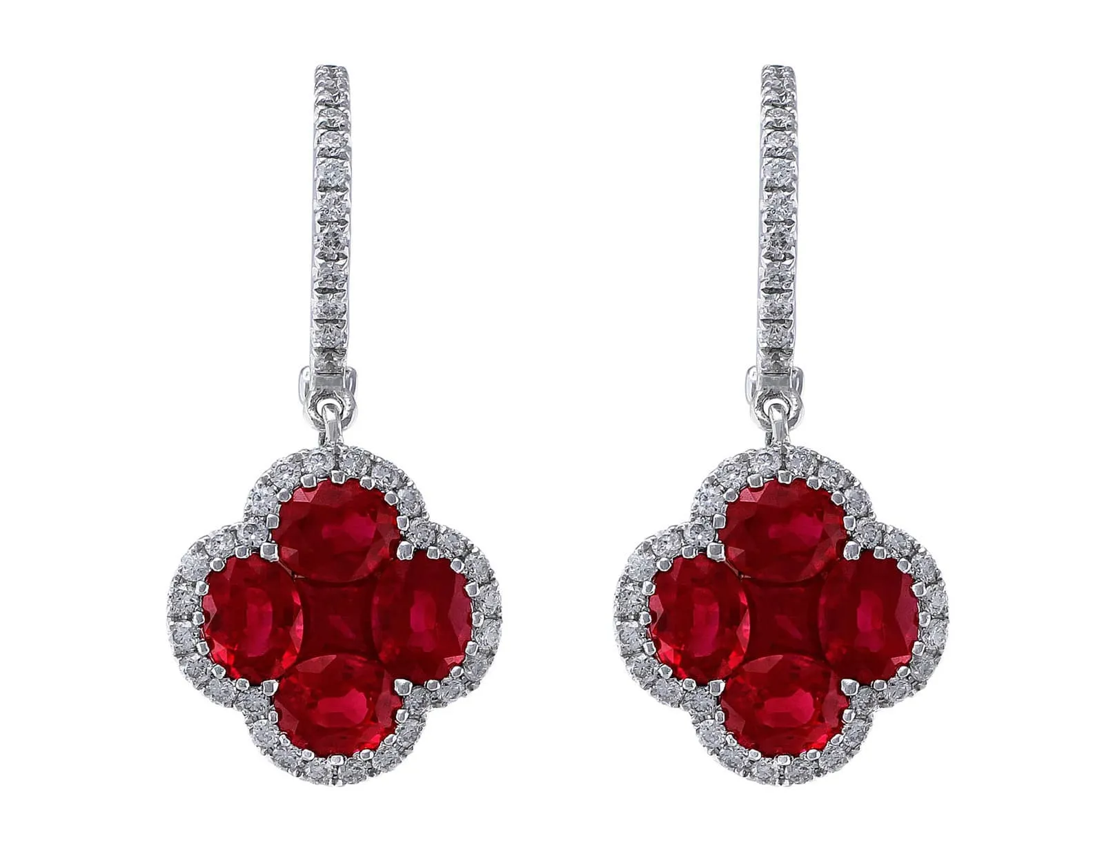 18k White Gold Ruby & Diamond Quatrefoil Earrings