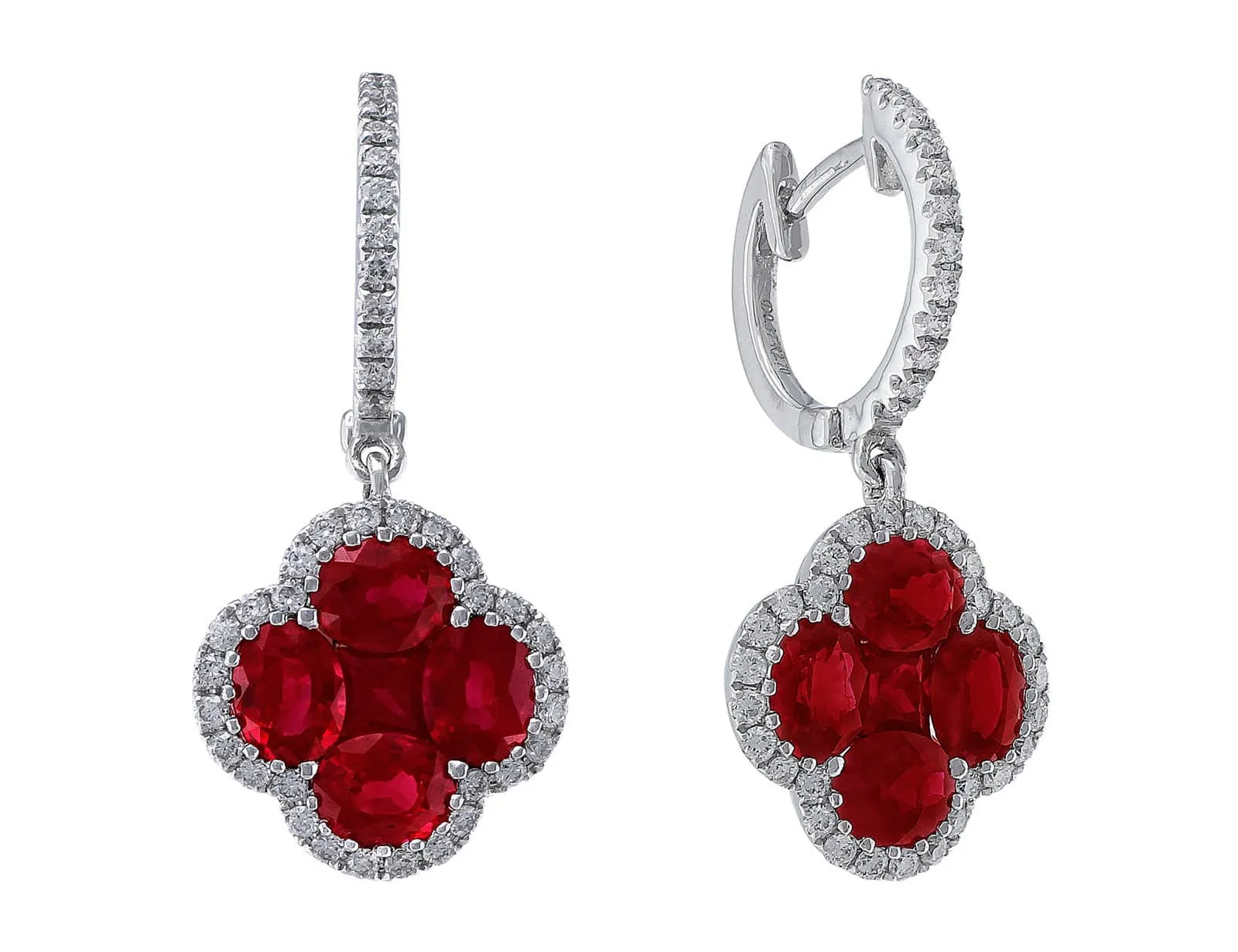 18k White Gold Ruby & Diamond Quatrefoil Earrings