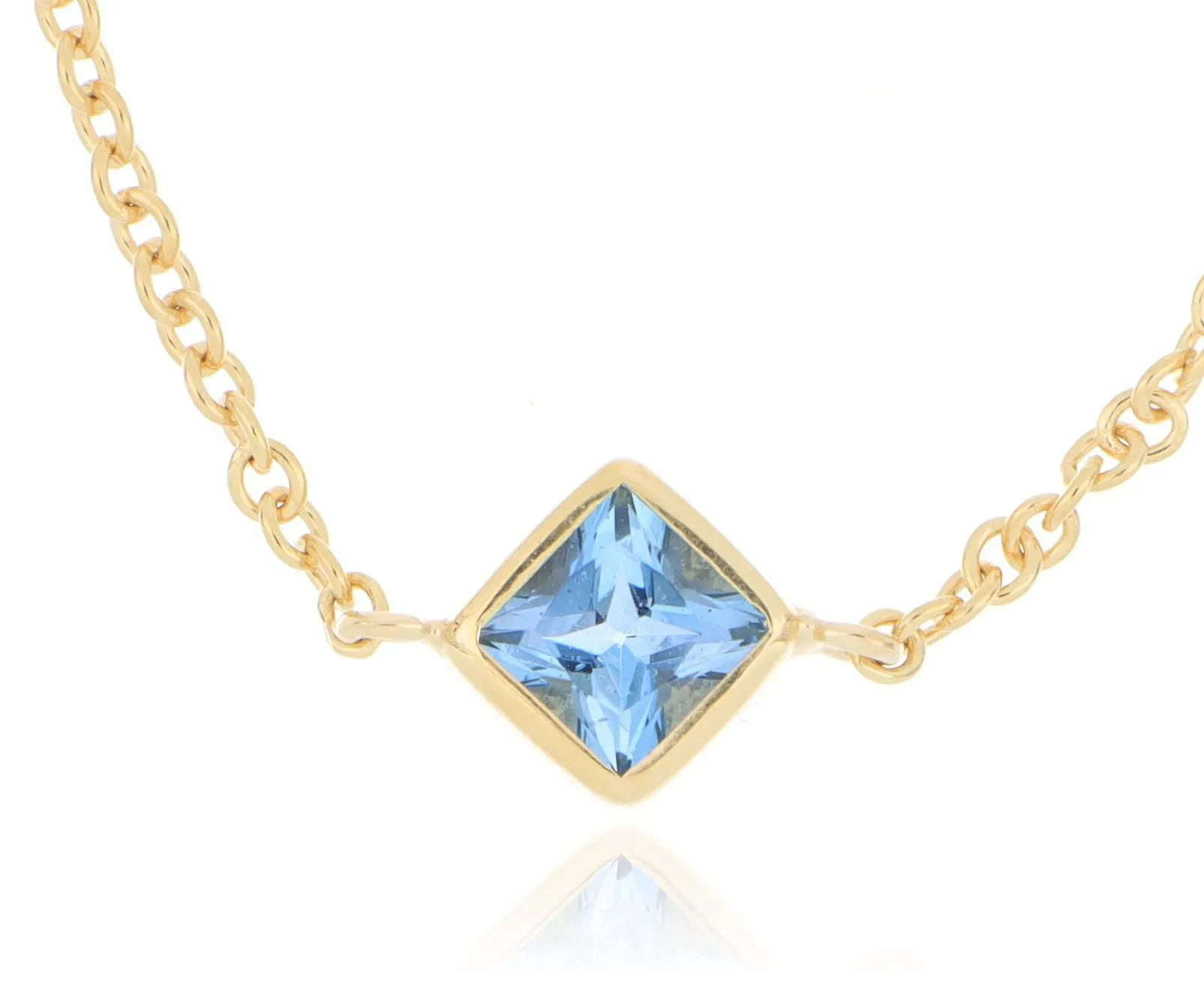 18k Yellow Gold Bezel Set Aquamarine and Diamond Necklace