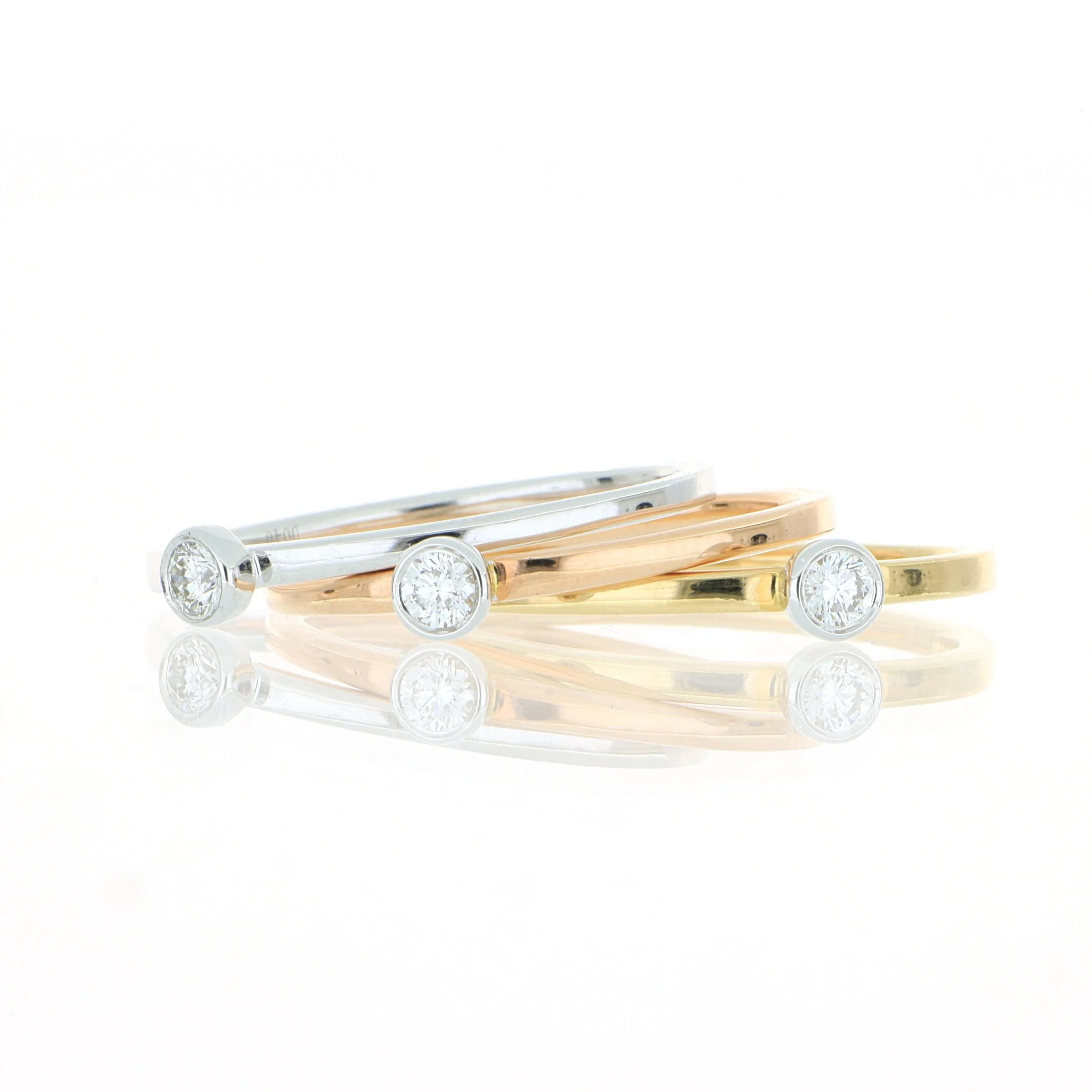 18k Yellow, White and Rose Gold Stackable Ring Set