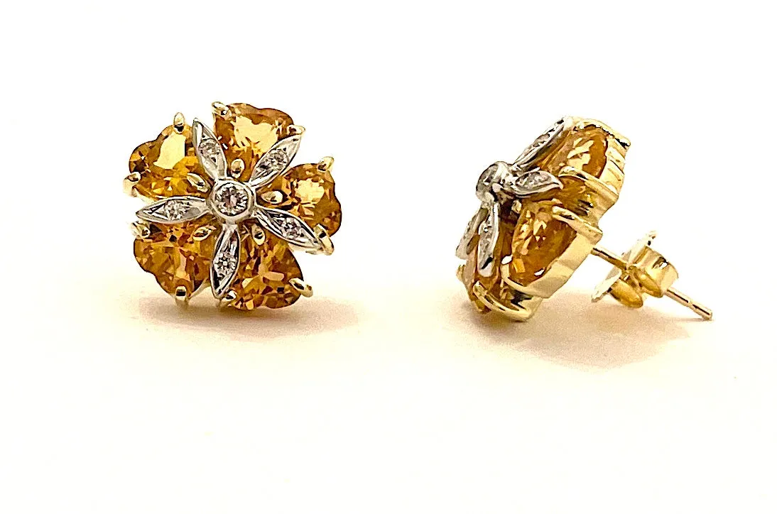 18kt Yellow Gold Mini Sand Dollar Earrings with Citrine and Diamonds