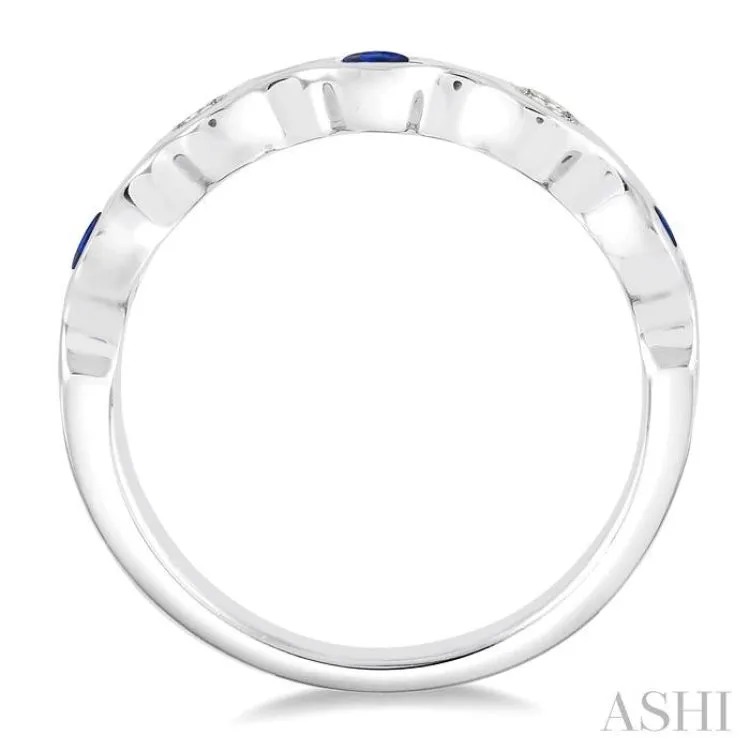 2.8MM Bezel Set Sapphire and 1/6 ctw Round Cut Diamond Precious Stackable Band in 14K White Gold