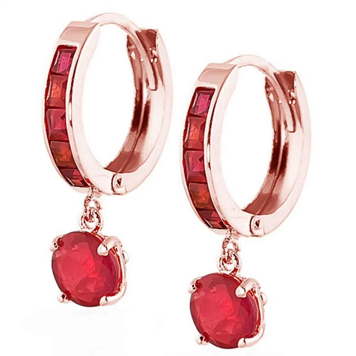 3.3 Carat 14K Solid Rose Gold Huggie Earrings Natural Ruby