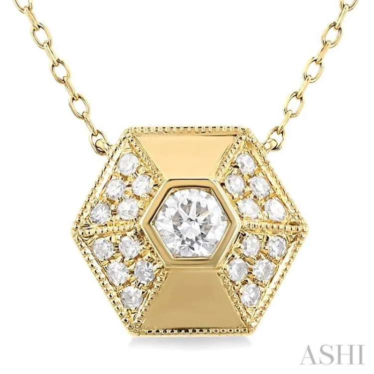 3/8 ctw Hexagon Shape Single Cut Diamond Fashion Necklace in 14K Yellow Gold